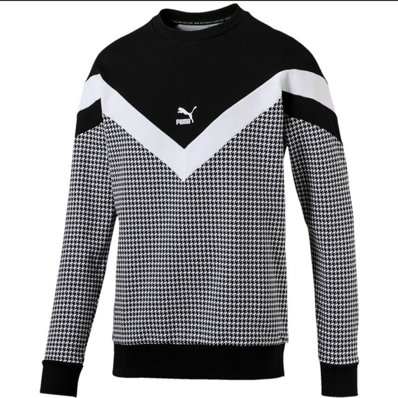 PUMA Men's Trend MCS Crewneck Sweatshirt Cotton Black/Houndstooth Sz S - Picture 1 of 11
